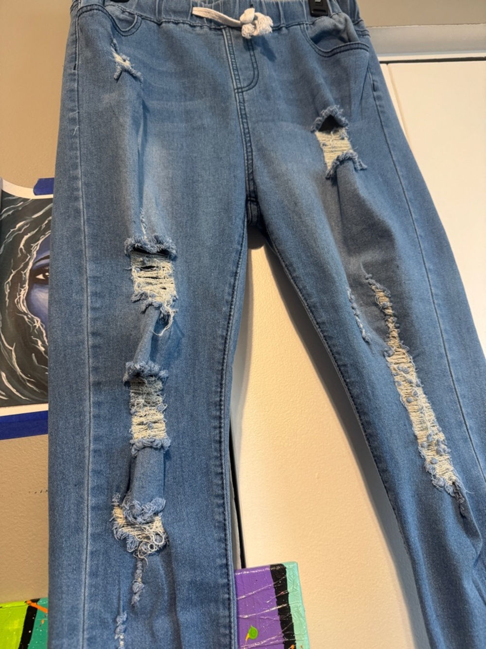 High Waisted Distressed Cropped Jogger Jeans L/XL 14/16